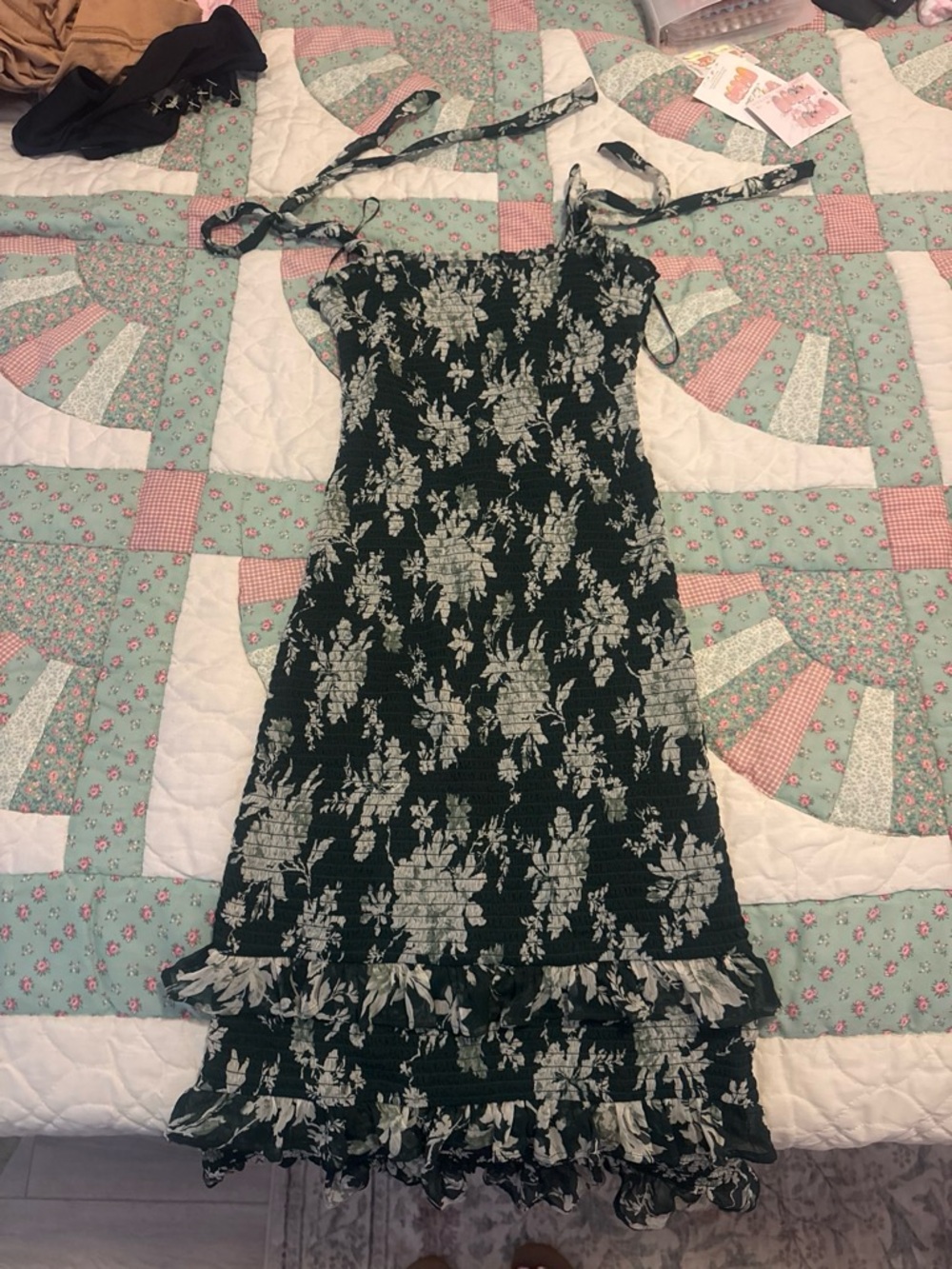 Abercrombie & Fitch Dark Green Smocked Waistband Skirt
